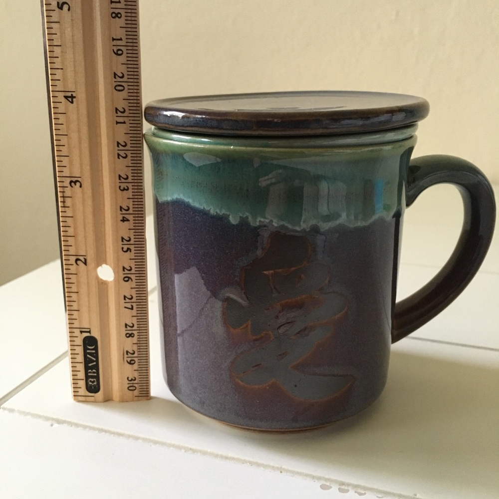 Kotobuki Japanese Ceramic Tea Mugs With Strainer Set of 2 Blue Purple Green - Picture 7 of 8